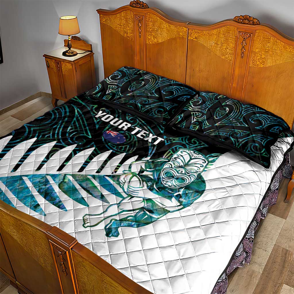 New Zealand Silver Fern Rugby Custom Quilt Bed Set Go All Black Turquoise Maori Paua Shell - Aussie Hoodie