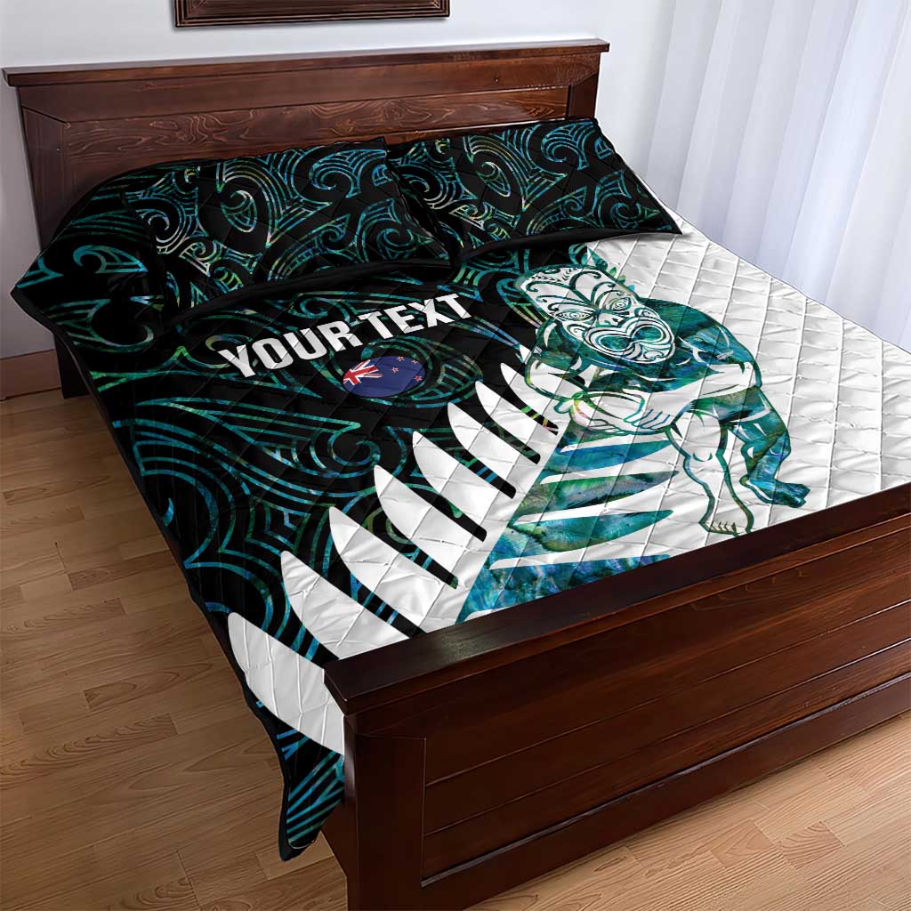 New Zealand Silver Fern Rugby Custom Quilt Bed Set Go All Black Turquoise Maori Paua Shell - Aussie Hoodie