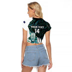 New Zealand Silver Fern Rugby Custom Raglan Cropped T Shirt Go All Black Turquoise Maori Paua Shell - Aussie Hoodie