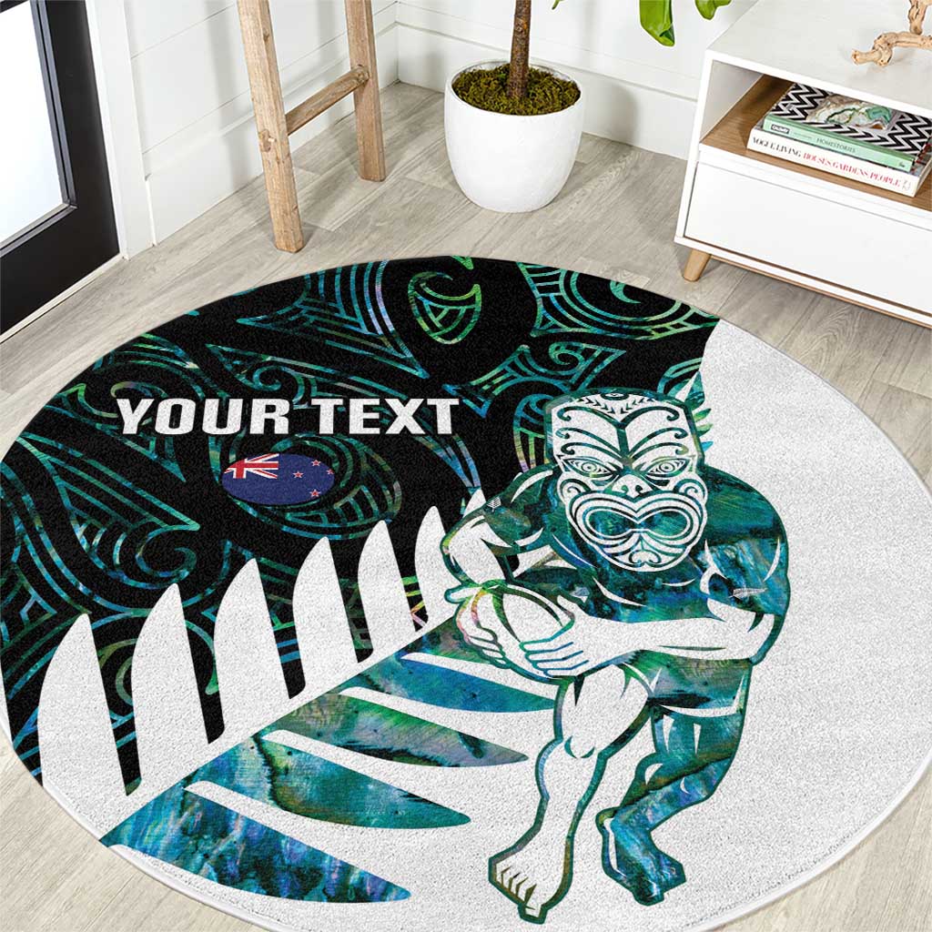 New Zealand Silver Fern Rugby Custom Round Carpet Go All Black Turquoise Maori Paua Shell - Aussie Hoodie
