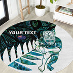 New Zealand Silver Fern Rugby Custom Round Carpet Go All Black Turquoise Maori Paua Shell - Aussie Hoodie