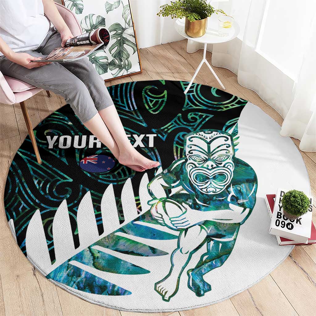 New Zealand Silver Fern Rugby Custom Round Carpet Go All Black Turquoise Maori Paua Shell - Aussie Hoodie