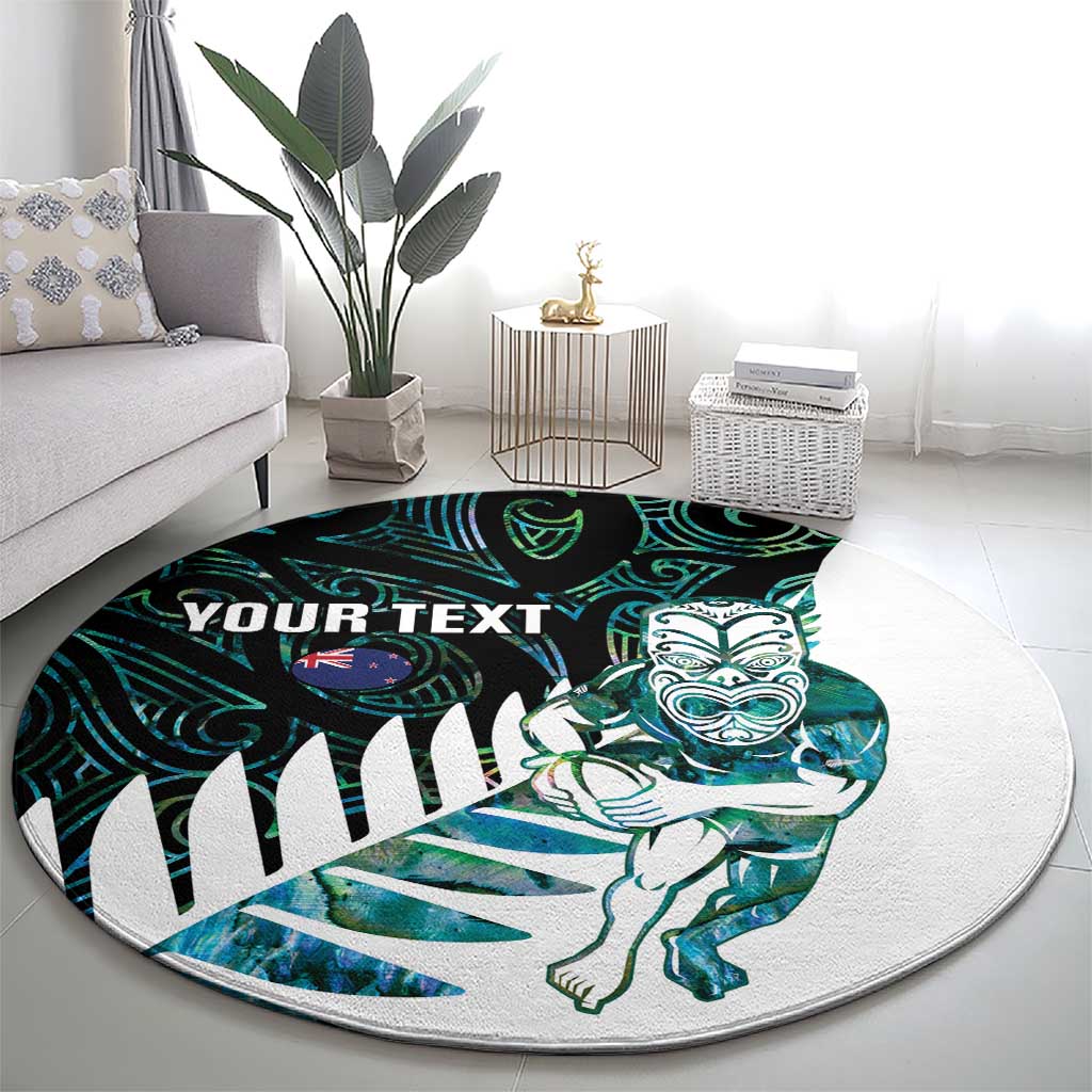New Zealand Silver Fern Rugby Custom Round Carpet Go All Black Turquoise Maori Paua Shell - Aussie Hoodie