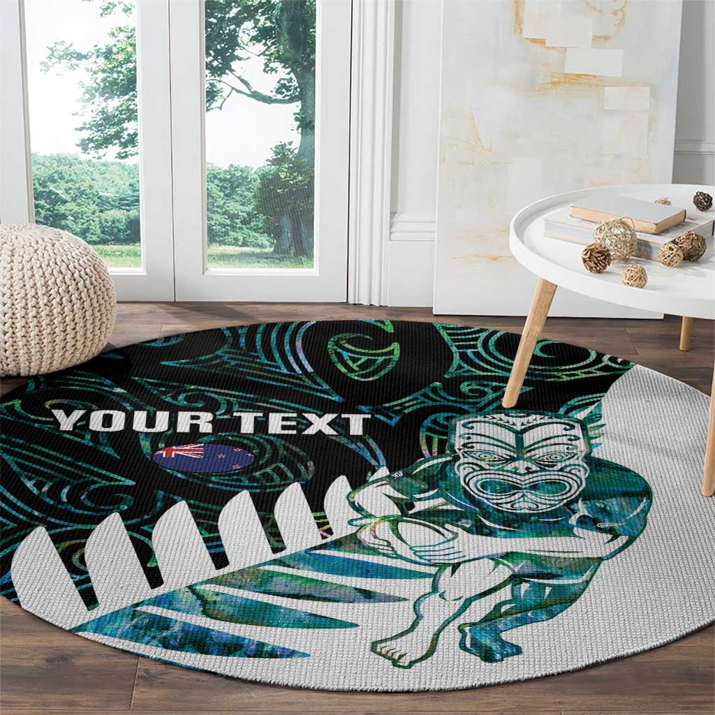 New Zealand Silver Fern Rugby Custom Round Carpet Go All Black Turquoise Maori Paua Shell - Aussie Hoodie