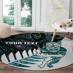 New Zealand Silver Fern Rugby Custom Round Carpet Go All Black Turquoise Maori Paua Shell - Aussie Hoodie