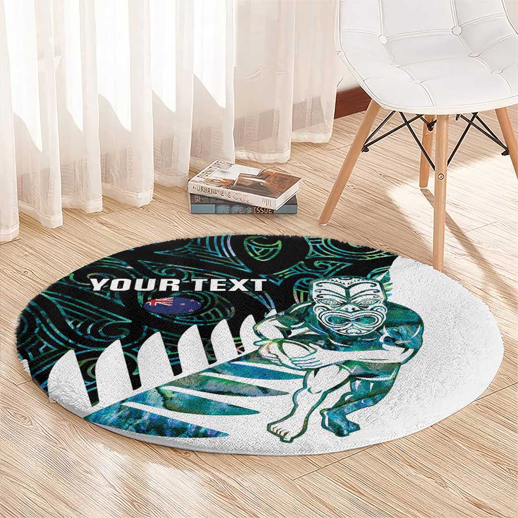 New Zealand Silver Fern Rugby Custom Round Carpet Go All Black Turquoise Maori Paua Shell - Aussie Hoodie