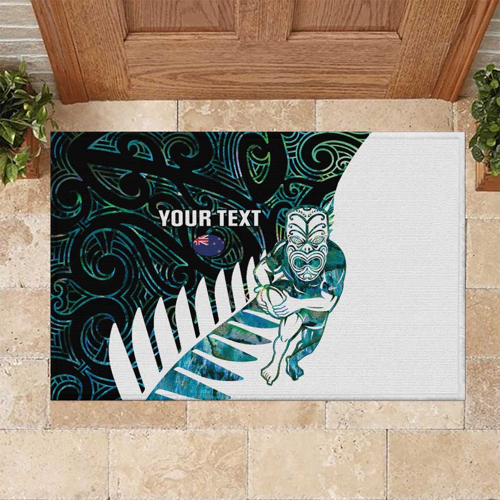 New Zealand Silver Fern Rugby Custom Rubber Doormat Go All Black Turquoise Maori Paua Shell - Aussie Hoodie