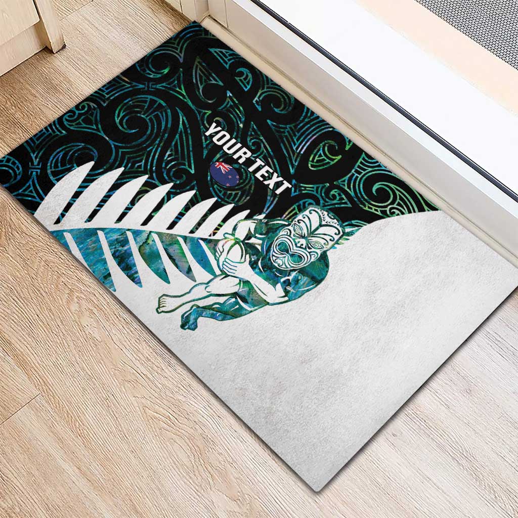 New Zealand Silver Fern Rugby Custom Rubber Doormat Go All Black Turquoise Maori Paua Shell - Aussie Hoodie
