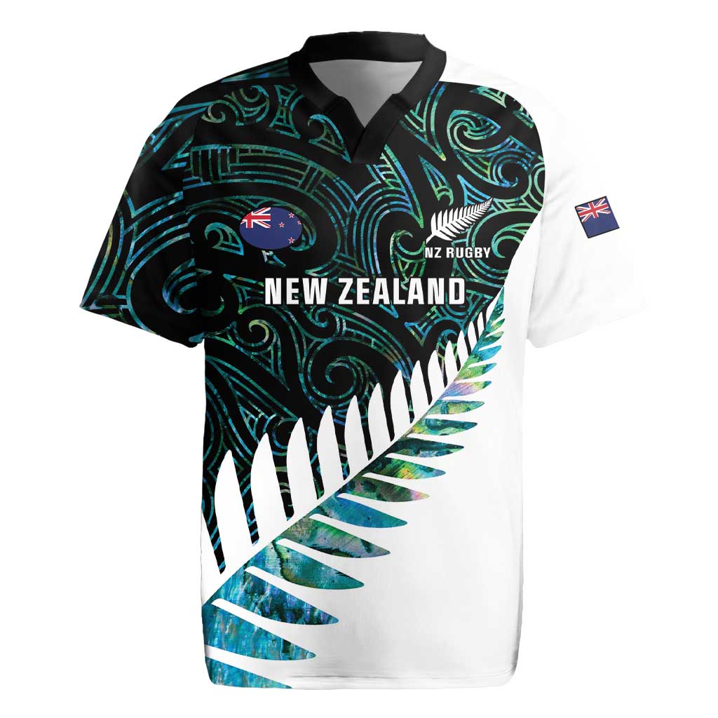 New Zealand Silver Fern Rugby Custom Rugby Jersey Go All Black Turquoise Maori Paua Shell - Aussie Hoodie