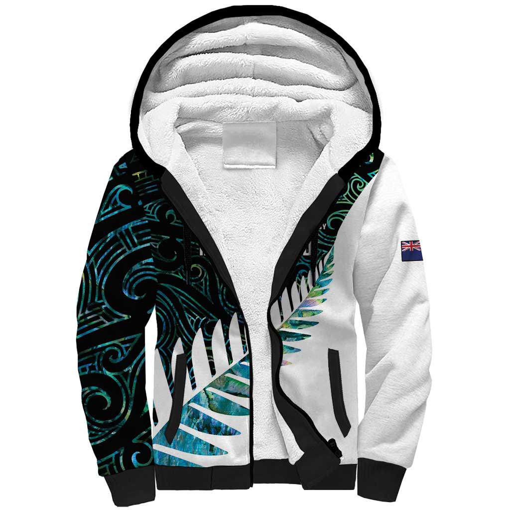 New Zealand Silver Fern Rugby Custom Sherpa Hoodie Go All Black Turquoise Maori Paua Shell - Aussie Hoodie