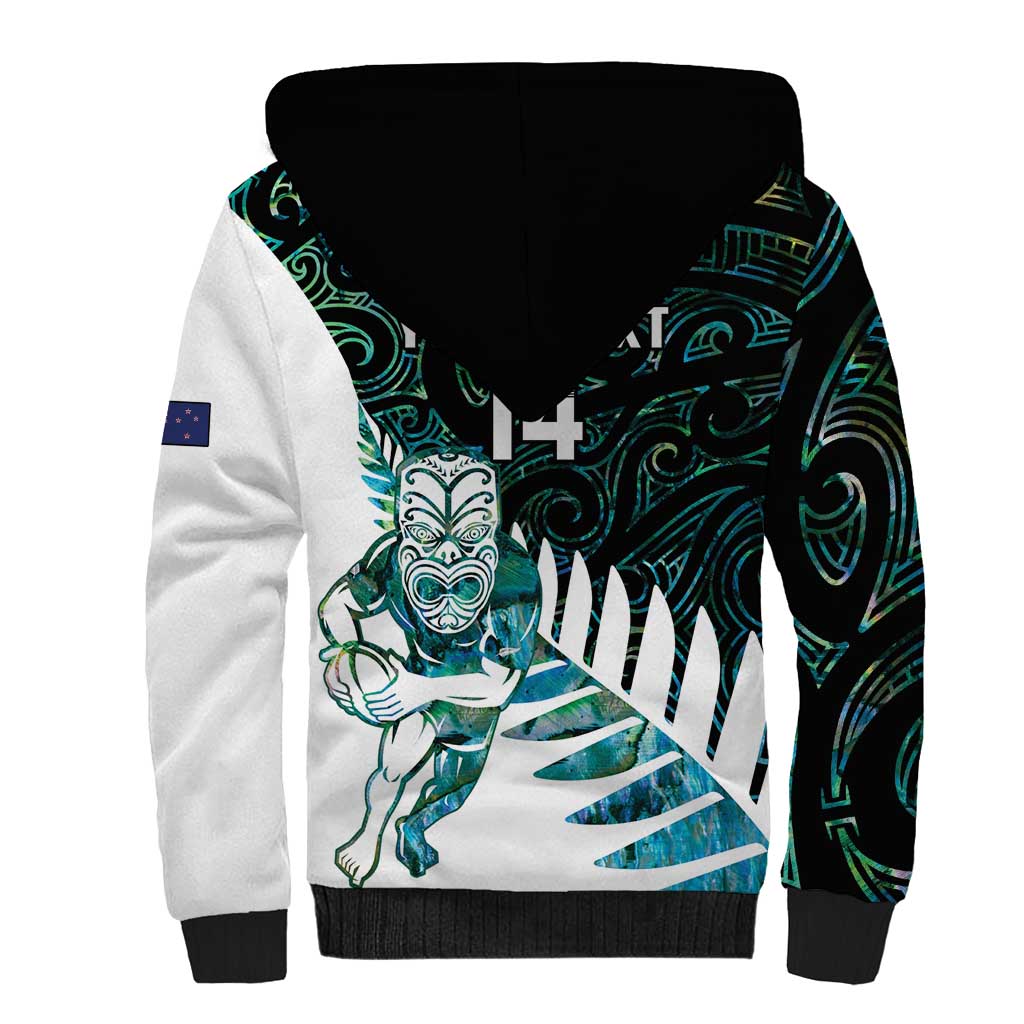 New Zealand Silver Fern Rugby Custom Sherpa Hoodie Go All Black Turquoise Maori Paua Shell - Aussie Hoodie