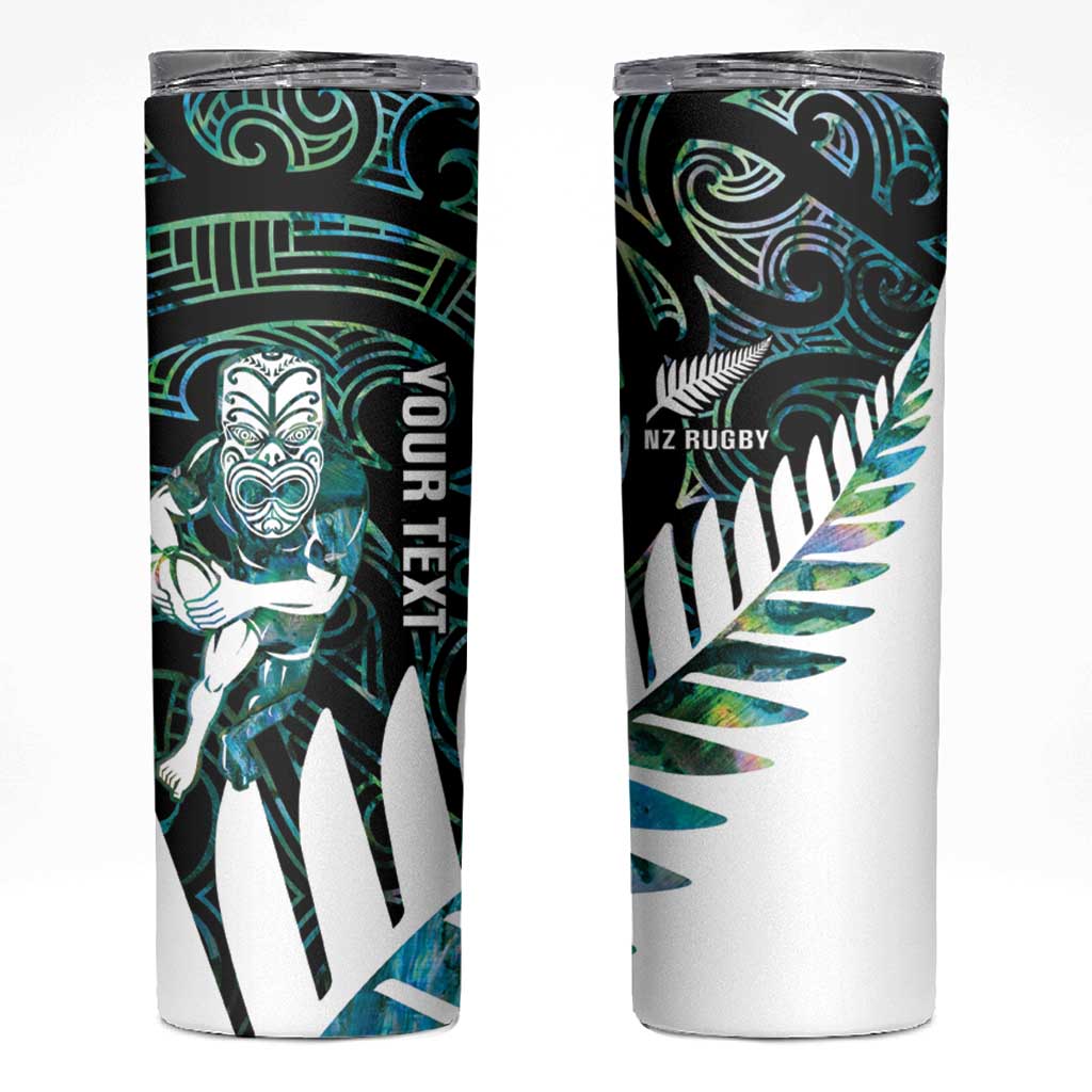 New Zealand Silver Fern Rugby Custom Skinny Tumbler Go All Black Turquoise Maori Paua Shell - Aussie Hoodie
