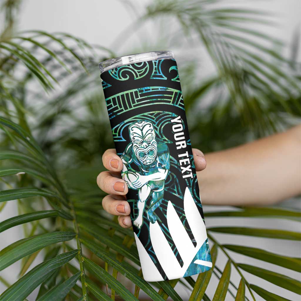 New Zealand Silver Fern Rugby Custom Skinny Tumbler Go All Black Turquoise Maori Paua Shell - Aussie Hoodie