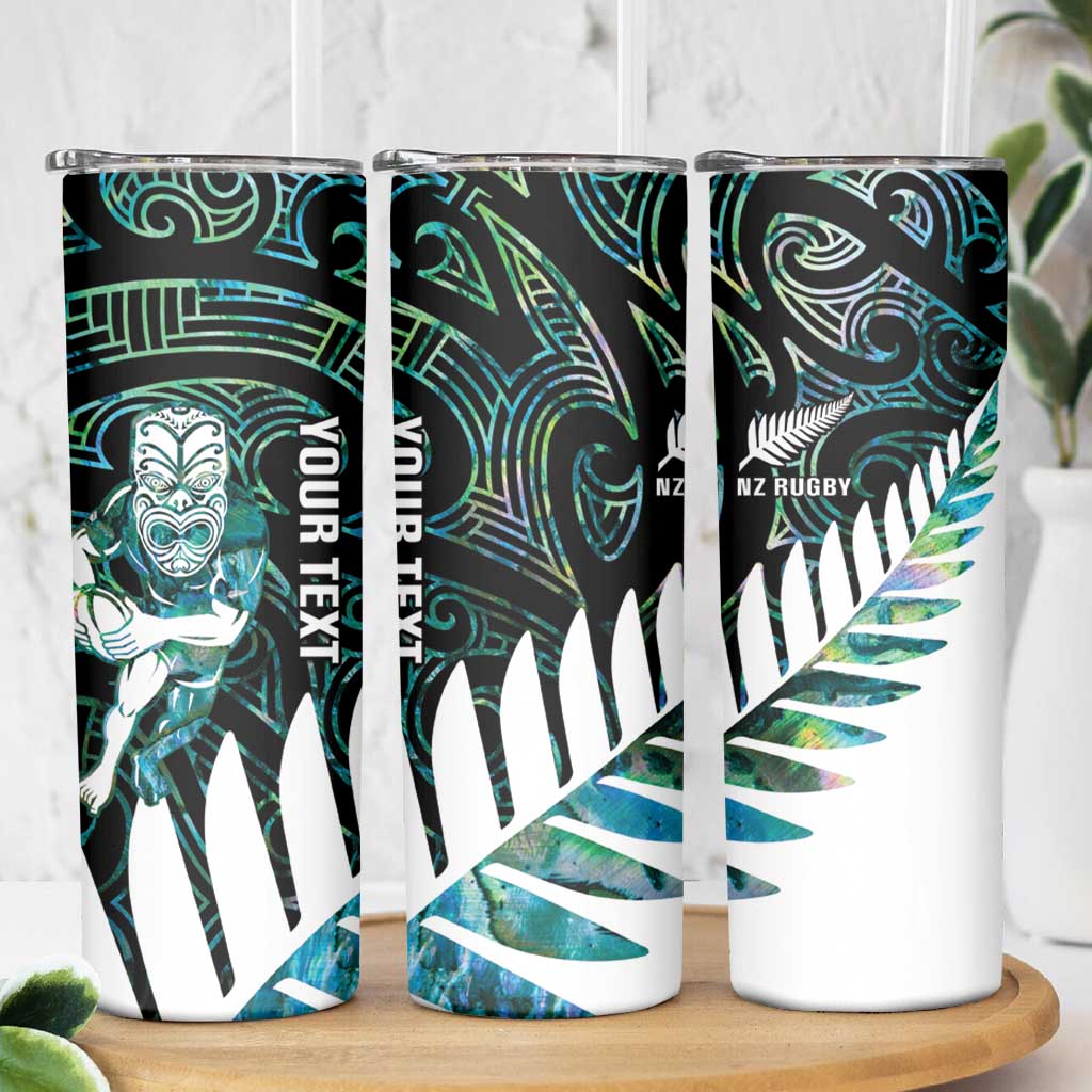 New Zealand Silver Fern Rugby Custom Skinny Tumbler Go All Black Turquoise Maori Paua Shell - Aussie Hoodie