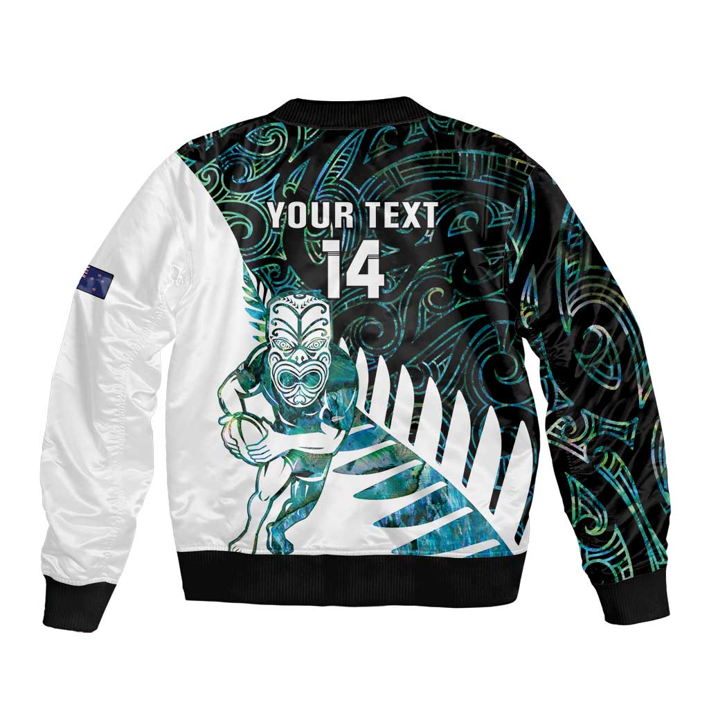 New Zealand Silver Fern Rugby Custom Sleeve Zip Bomber Jacket Go All Black Turquoise Maori Paua Shell - Aussie Hoodie