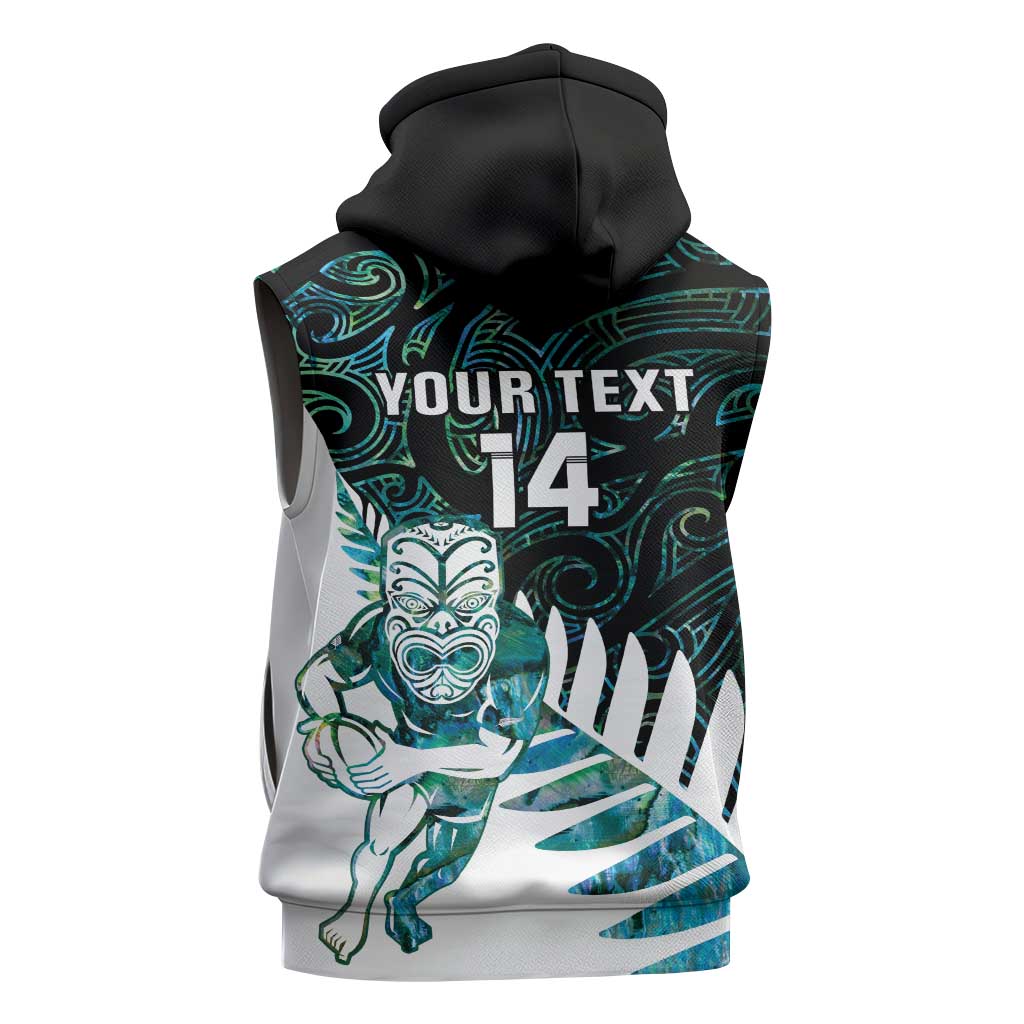 New Zealand Silver Fern Rugby Custom Sleeveless Hoodie Go All Black Turquoise Maori Paua Shell - Aussie Hoodie