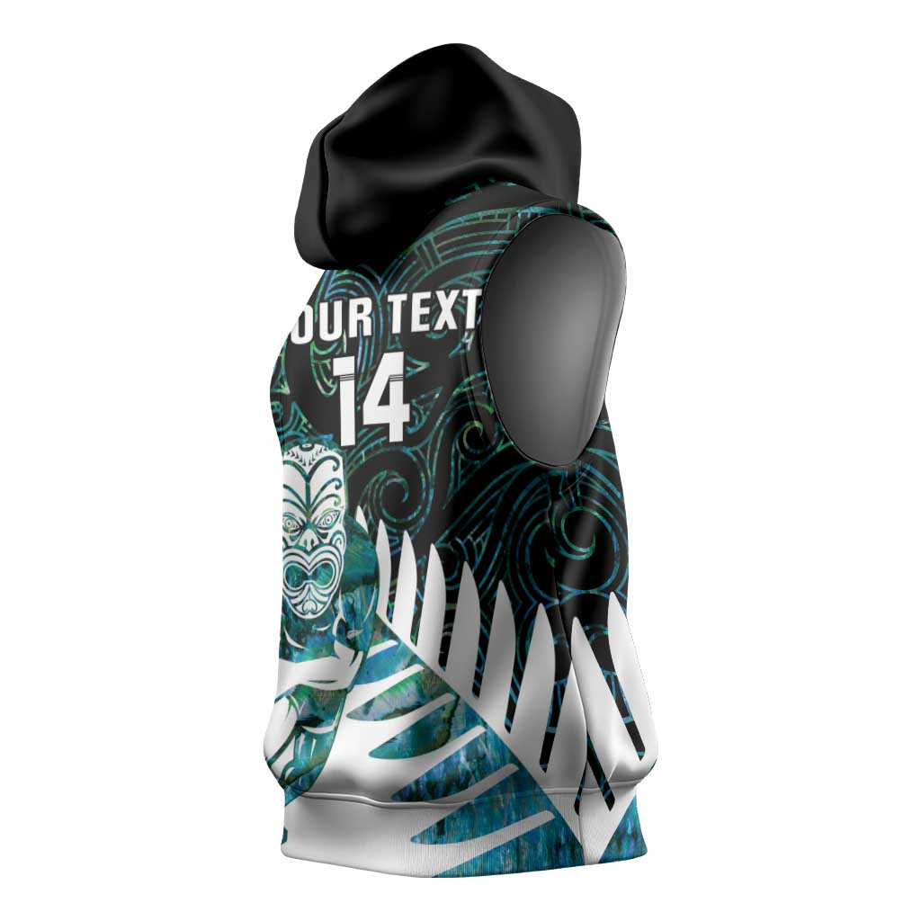 New Zealand Silver Fern Rugby Custom Sleeveless Hoodie Go All Black Turquoise Maori Paua Shell - Aussie Hoodie