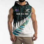 New Zealand Silver Fern Rugby Custom Sleeveless Hoodie Go All Black Turquoise Maori Paua Shell - Aussie Hoodie