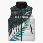 New Zealand Silver Fern Rugby Custom Sleeveless Puffer Jacket Go All Black Turquoise Maori Paua Shell - Aussie Hoodie