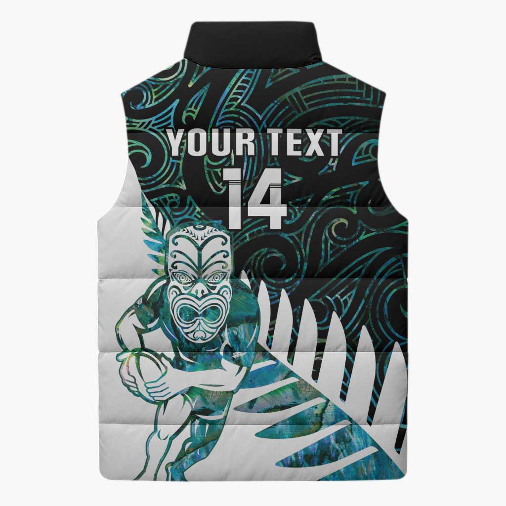 New Zealand Silver Fern Rugby Custom Sleeveless Puffer Jacket Go All Black Turquoise Maori Paua Shell - Aussie Hoodie