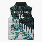 New Zealand Silver Fern Rugby Custom Sleeveless Puffer Jacket Go All Black Turquoise Maori Paua Shell - Aussie Hoodie
