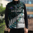 New Zealand Silver Fern Rugby Custom Sleeveless Puffer Jacket Go All Black Turquoise Maori Paua Shell - Aussie Hoodie