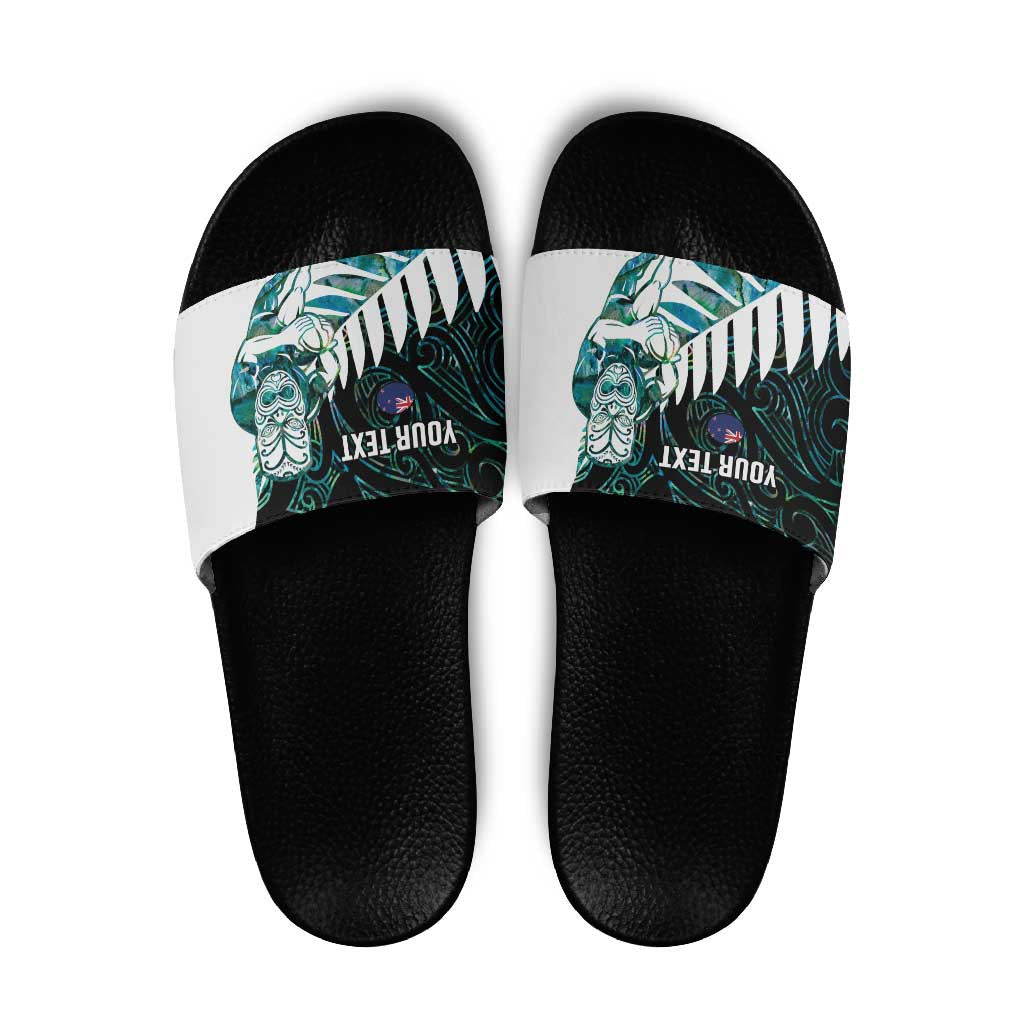 New Zealand Silver Fern Rugby Custom Slide Sandals Go All Black Turquoise Maori Paua Shell - Aussie Hoodie