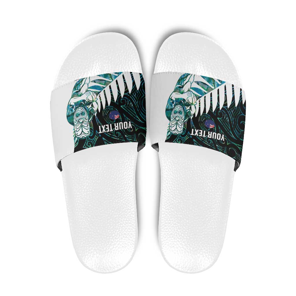 New Zealand Silver Fern Rugby Custom Slide Sandals Go All Black Turquoise Maori Paua Shell - Aussie Hoodie