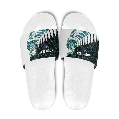 New Zealand Silver Fern Rugby Custom Slide Sandals Go All Black Turquoise Maori Paua Shell - Aussie Hoodie