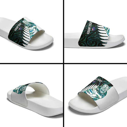 New Zealand Silver Fern Rugby Custom Slide Sandals Go All Black Turquoise Maori Paua Shell - Aussie Hoodie