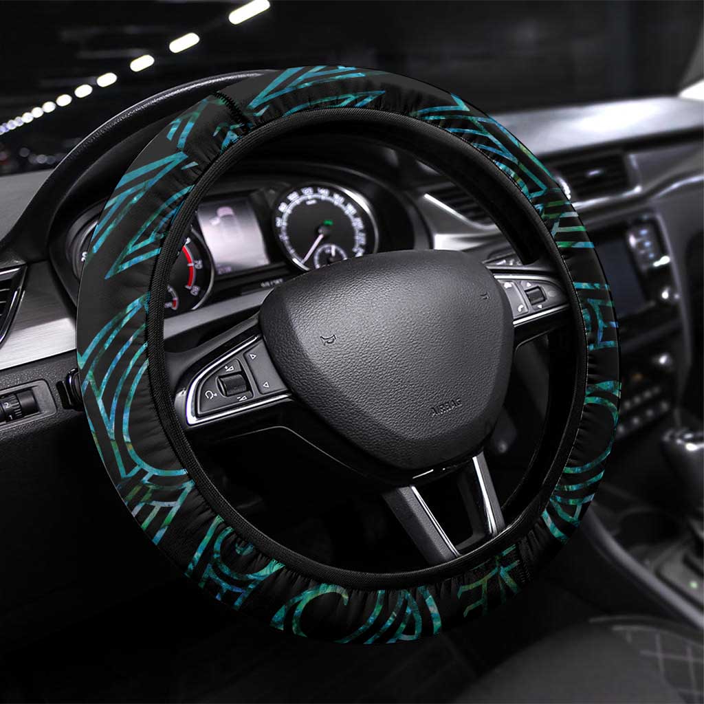 New Zealand Silver Fern Rugby Steering Wheel Cover Go All Black Turquoise Maori Paua Shell - Aussie Hoodie