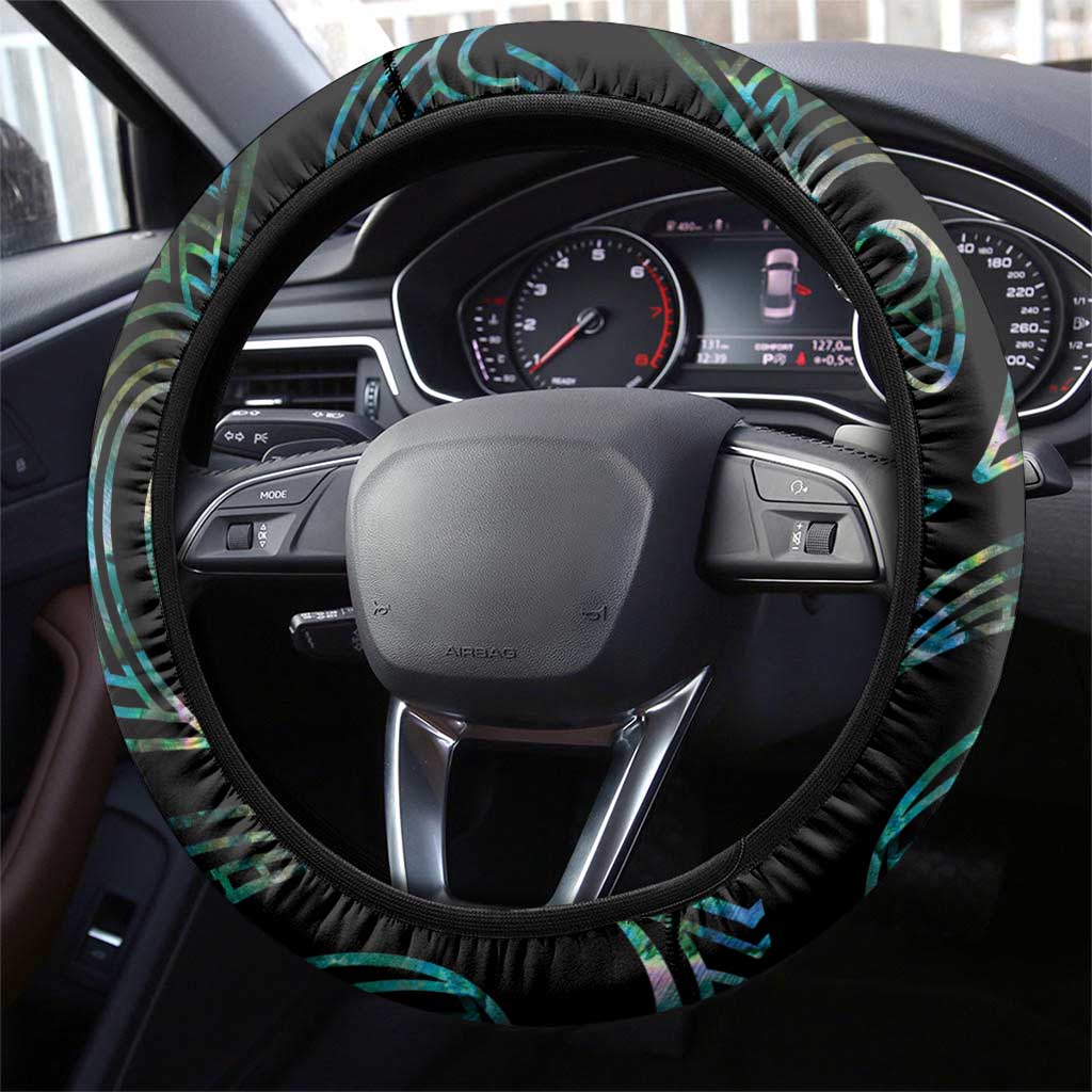 New Zealand Silver Fern Rugby Steering Wheel Cover Go All Black Turquoise Maori Paua Shell - Aussie Hoodie