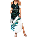 New Zealand Silver Fern Rugby Custom Summer Maxi Dress Go All Black Turquoise Maori Paua Shell - Aussie Hoodie