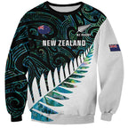 New Zealand Silver Fern Rugby Custom Sweatshirt Go All Black Turquoise Maori Paua Shell - Aussie Hoodie