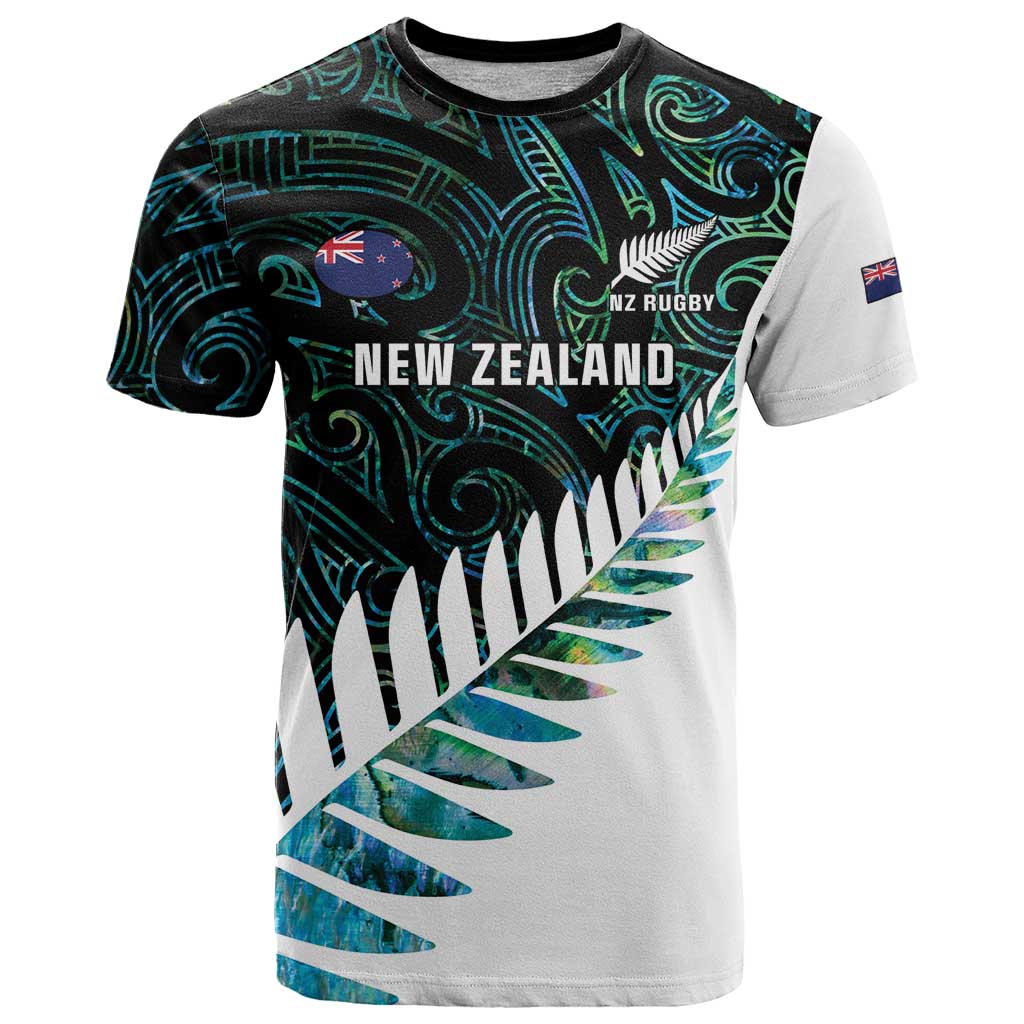 New Zealand Silver Fern Rugby Custom T Shirt Go All Black Turquoise Maori Paua Shell - Aussie Hoodie