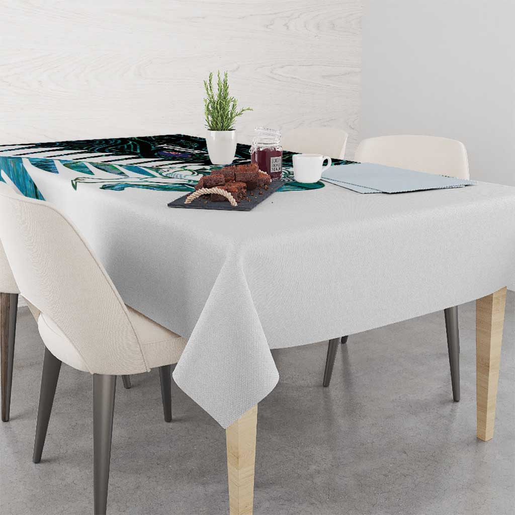 New Zealand Silver Fern Rugby Custom Tablecloth Go All Black Turquoise Maori Paua Shell - Aussie Hoodie