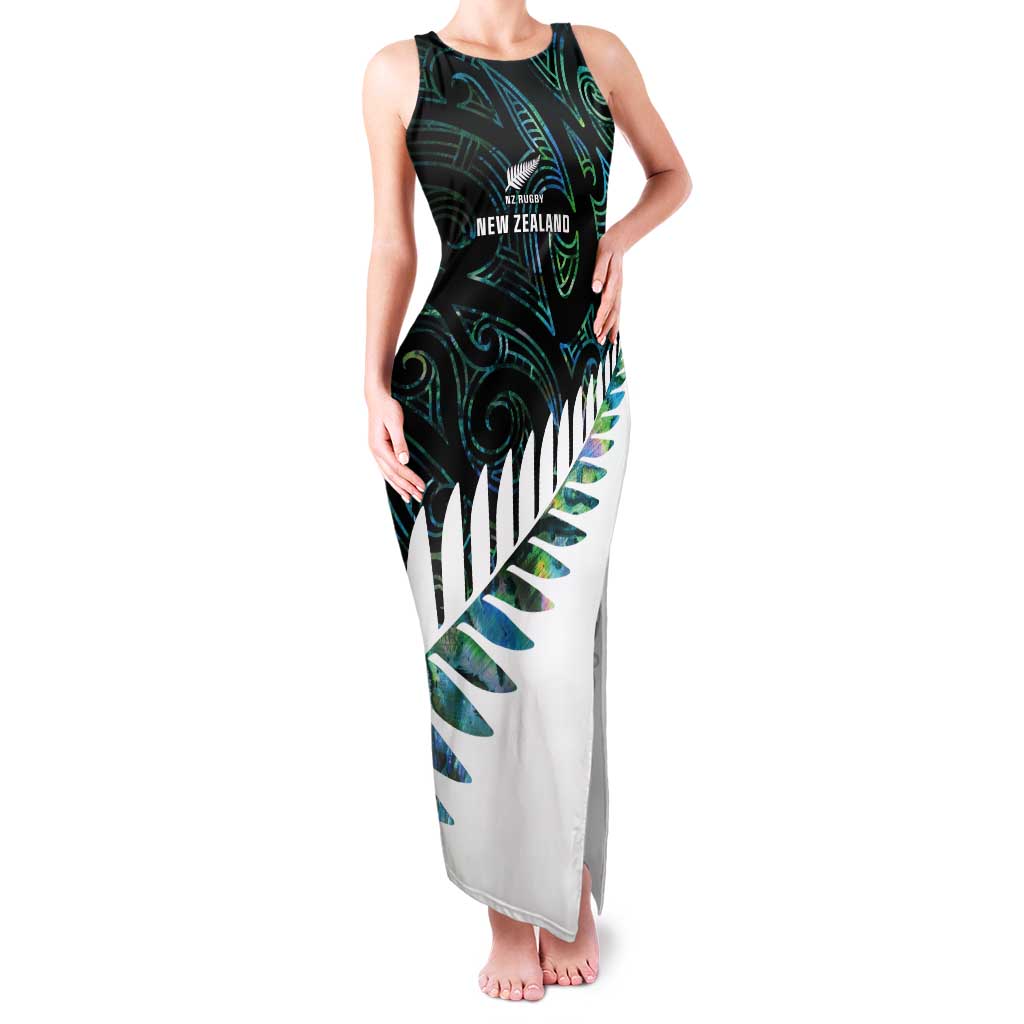 New Zealand Silver Fern Rugby Custom Tank Maxi Dress Go All Black Turquoise Maori Paua Shell - Aussie Hoodie