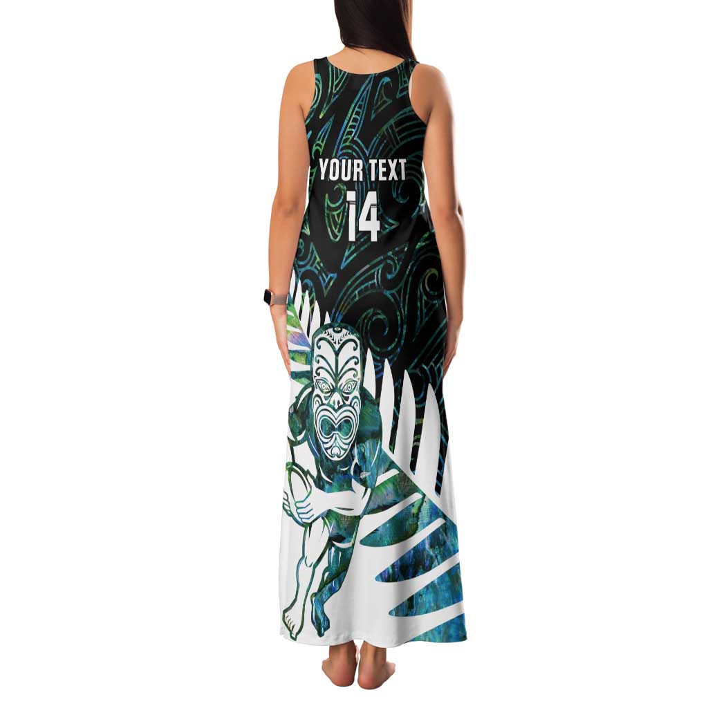 New Zealand Silver Fern Rugby Custom Tank Maxi Dress Go All Black Turquoise Maori Paua Shell - Aussie Hoodie
