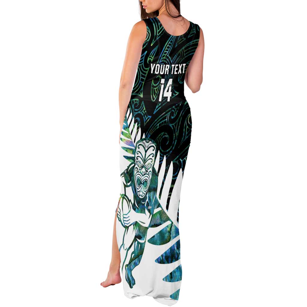 New Zealand Silver Fern Rugby Custom Tank Maxi Dress Go All Black Turquoise Maori Paua Shell - Aussie Hoodie
