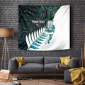 New Zealand Silver Fern Rugby Custom Tapestry Go All Black Turquoise Maori Paua Shell - Aussie Hoodie