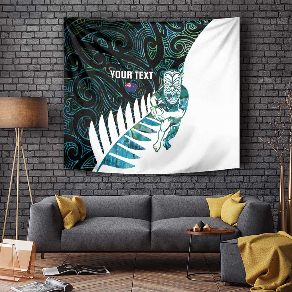 New Zealand Silver Fern Rugby Custom Tapestry Go All Black Turquoise Maori Paua Shell - Aussie Hoodie