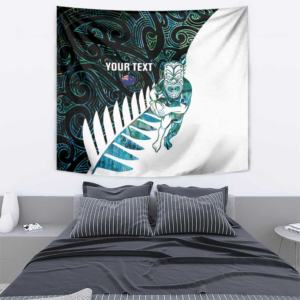 New Zealand Silver Fern Rugby Custom Tapestry Go All Black Turquoise Maori Paua Shell - Aussie Hoodie
