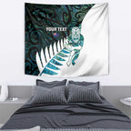 New Zealand Silver Fern Rugby Custom Tapestry Go All Black Turquoise Maori Paua Shell - Aussie Hoodie