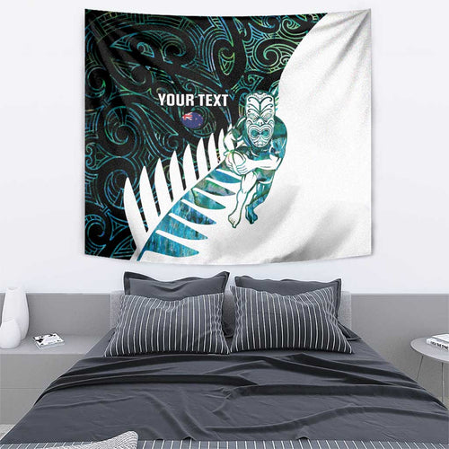 New Zealand Silver Fern Rugby Custom Tapestry Go All Black Turquoise Maori Paua Shell - Aussie Hoodie