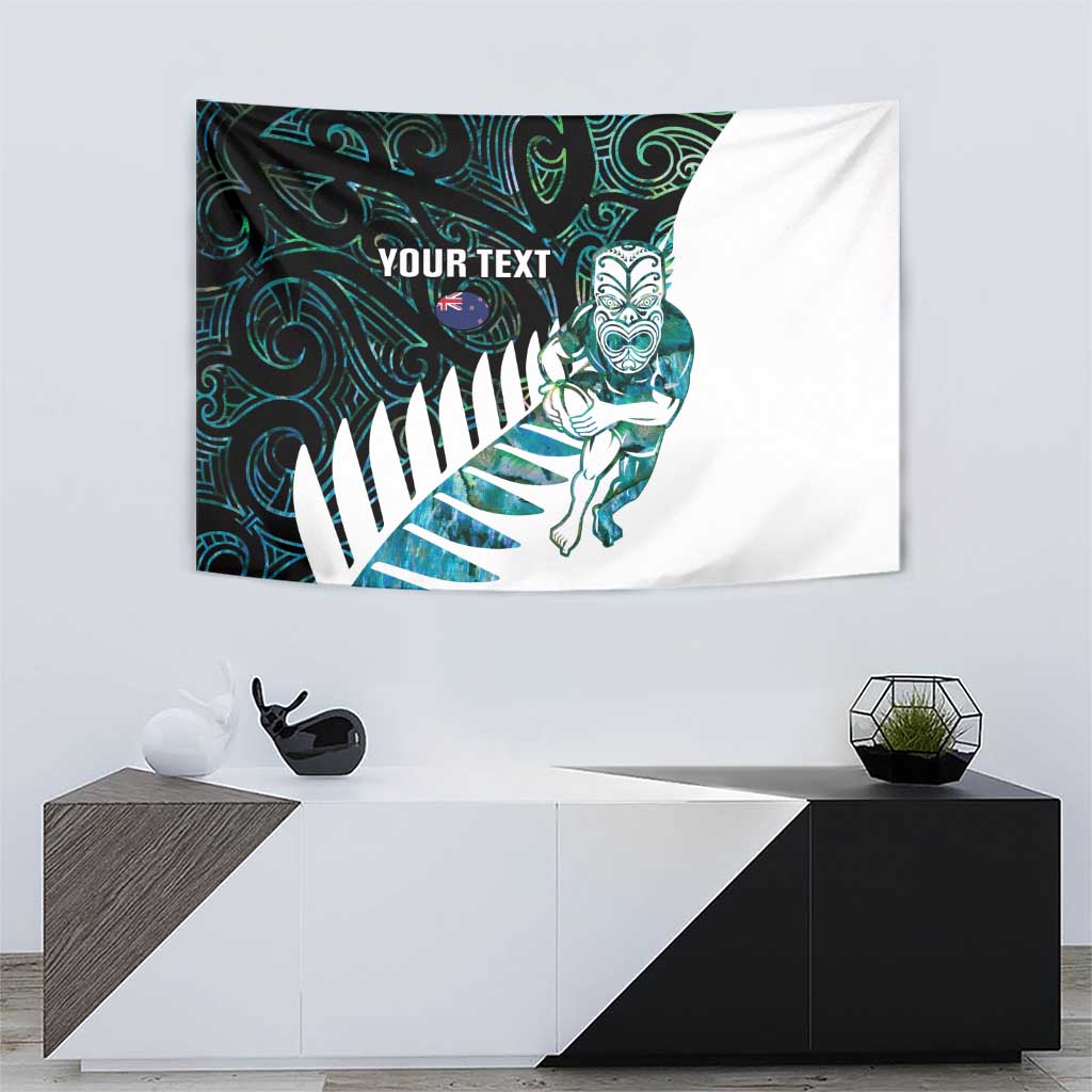 New Zealand Silver Fern Rugby Custom Tapestry Go All Black Turquoise Maori Paua Shell - Aussie Hoodie