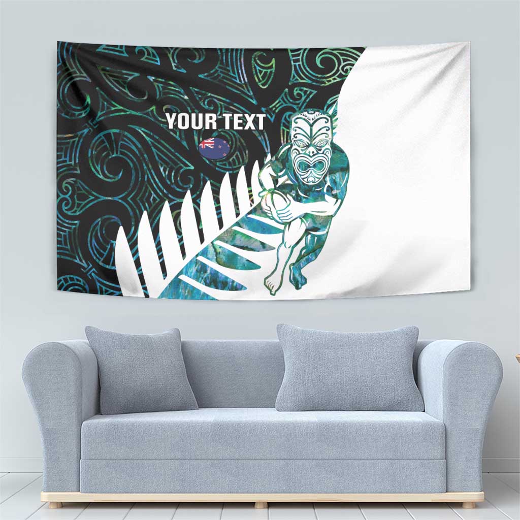 New Zealand Silver Fern Rugby Custom Tapestry Go All Black Turquoise Maori Paua Shell - Aussie Hoodie