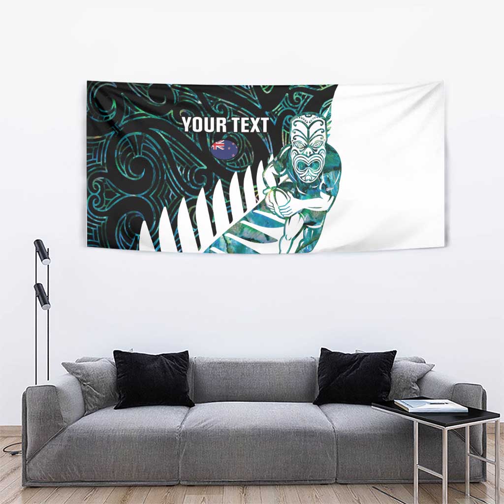 New Zealand Silver Fern Rugby Custom Tapestry Go All Black Turquoise Maori Paua Shell - Aussie Hoodie