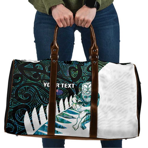 New Zealand Silver Fern Rugby Custom Travel Bag Go All Black Turquoise Maori Paua Shell - Aussie Hoodie