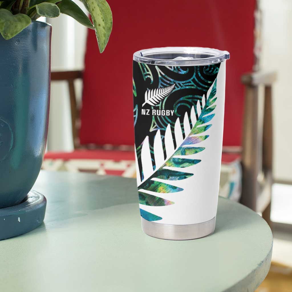 New Zealand Silver Fern Rugby Custom Tumbler Cup Go All Black Turquoise Maori Paua Shell - Aussie Hoodie
