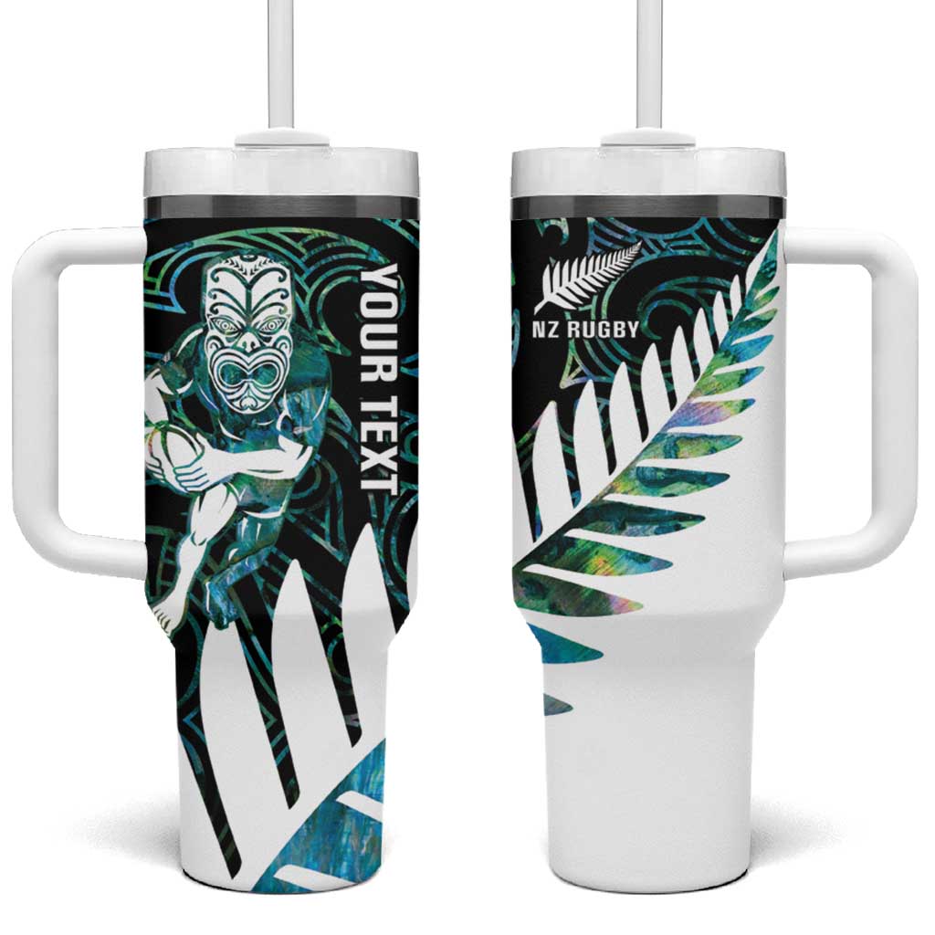 New Zealand Silver Fern Rugby Custom Tumbler With Handle Go All Black Turquoise Maori Paua Shell - Aussie Hoodie